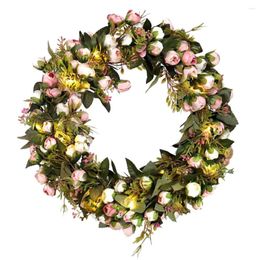 Decorative Flowers Lighted Rose Garland Wedding Prop Wreath Luminous Decor Christmas Outdoor Decorations