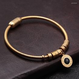 Link Bracelets Vintage Stainless Steel Round Roman Script Pendant For Men Women Wedding Hook Closure Bangle Jewellery Gift
