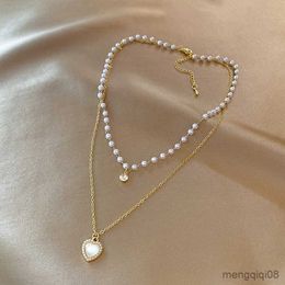 Pendant Necklaces Fashion Summer New Double Layer Pearl Necklace Love Shell Zircon Ladies Jewellery Banquet Wedding Accessories Anniversary Gift R230612