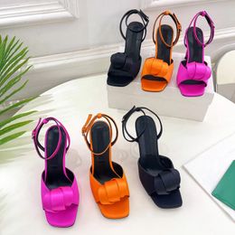 2023Designer Luxury pure Colour Round roll heeled sandals Fashion womens Red/yellow/black Peep-toe One line buckle Strappy Sandal ladies Sexy outdoor Stiletto shoes