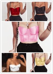 Women's Tanks Summer Crop Top Women Sexy Bustier Blackless Chain Strap Padded Cropped Casual Satin Black Tops Clothes 2023