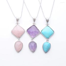 Pendant Necklaces Natural Amethyst Turquoise Stone Pendants Necklace For Women Girls Exquisite Clavicle Dinner Party Jewellery Chain 45cm