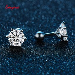 Clip-on Screw Back Smyoue 0.2-2ct Thread Screw Studs Earrings for Women D Colourless Test Passed Lab Created Diamond Earring S925 Silver 230609
