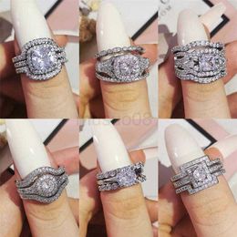 Band Rings 2021 New Design Luxury 3 Pcs 3 In 1 925 Sterling Silver Ring Cushion Engagement Wedding Ring Set For Women Bridal Jewelry R4308 P0818208S J230612