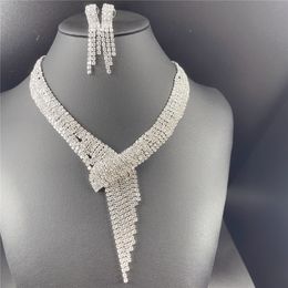 Wedding Jewelry Sets Fashion and Romance Bridal Jewelry Sets Shiny Crystal Necklace Earrings Nigerian Wedding Party Women Exquisite Jewelry Set 230609