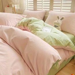 Bedding sets Ins Pure Pink Solid Color Bedding Set Boys Girls Twin Queen Size Duvet Cover Flat Sheet case Bed Linen Adult Home Textile Z0612