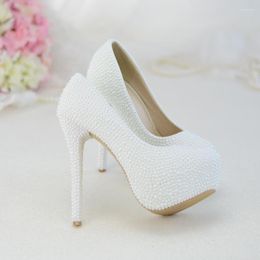Dress Shoes Wedding Pure White Pearls High Heels Platform Bride Bridesmaids Pumps Evening Plus Size 11 2cm Wedges Comfortable