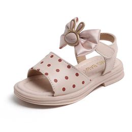 Girls' Sandals 2023 Summer New Fashion Polka Dot Print with Rabbit and Bow Open Toe Children's Casual Beach Shoes South Korea G220612