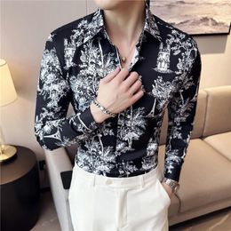 Men's Casual Shirts Summer Thin 3D Ink Painting Printed Shirt For Men Long Sleeve Slim Business Formal Dress Clothing 2023