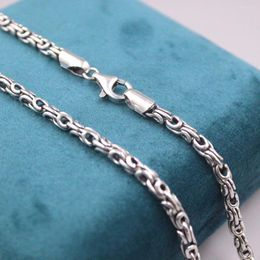 Chains Pure S925 Sterling Silver Chain Women Men 4mm Byzantine Link Necklace 22inch L