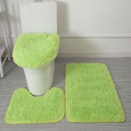 Mats 3pcs/set Bathroom Mat Set Fluffy Hairs Nonslip Bath WC Carpets Solid Colour Modern Toilet Lid Cover And Rugs Kit Rectangle