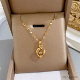 Pendant Necklaces "I LOVE YOU" Exquisite Fashion Love Dolphin Zircon Necklace for Women Smart Heart Animal Jewelry Party Birthday Gift R230612