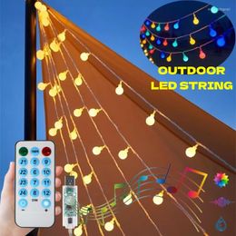 Strings USB Smart LED Ball String Light Outdoor Remote Control Music Sync Fairy Lamp Garland Patio Garden Waterproof Camping Tent Lights