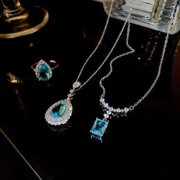 Pendant Necklaces DREJEW Luxurious Geometric Square Women's Necklace Shiny Rhinestone Water Drop Choker Engagement Jewelry Gifts