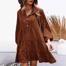 Casual Dresses Spring Autumn Leopard Print Dress For Women V-Neck Button Full Sleeve Dot Knee Length Vestidos