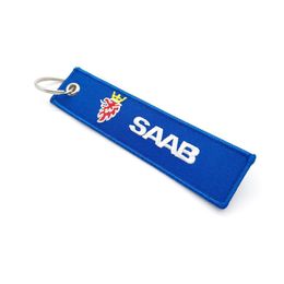 Embroidery SAAB Keychain Fashion Trinket Black Phone Strap Aviation Key Chain for Aviation Gift Key Ring