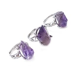 Raw Irregular Amethysts Ring For Women Reiki Healing Crystal Natural Tourmaline Stone Rings