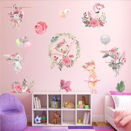 Creative Ballet Bunny Wall Stickers for Home Decor Kids room Girls room Wall Decoration Sticker Cartoon Rabbit Vinyl Wall Decals