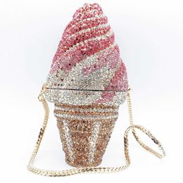 Totes Luxury Diamonds Ice Cream Evening Bag Crystal Handbags Rainbow Rhinestone Shoulder Crossbody Bag Designer Bags Wedding Clutch