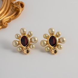 Stud Earrings Vintage Purple Rhinstone Metal Flower Wedding Jewellery For Women Crystal Bridal Banquet Gift