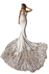 New Kitty Chen Mermaid Wedding Dresses Sexy Halter Lace Appliques Wedding Dress Backless Sweep Train Bridal Gowns vestidos de novia