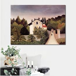 Impressionist Landscape Canvas Art House on The Outskirts of Paris Henri Rousseau Handmade Oil Painting Artwork Modern Room