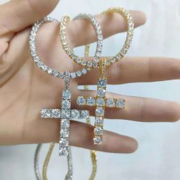 Fashion Shinning Diamond Stone Crucifix Cross Pendants Necklace Stainless Steel Jewellery Platinum Plated Men Women Lover Gift Jewellery Necklaces