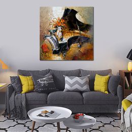 Abstract Dancer Canvas Art Black Piano Handmade Figure Painting Modern Music Room Decor