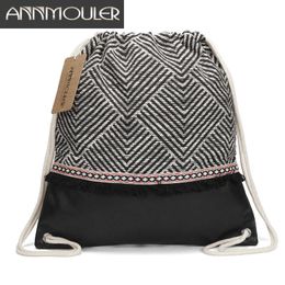 Backpack Annmouler Women Fabric Backpack Gypsy Bohemian Drawstring Bags Tassel Boho Bag High Quality Vintage Patchwork Tribal Bag J230517