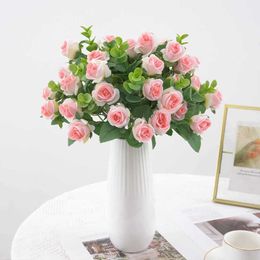 Dried Flowers Pink silk rose simulation flower bridal bouquet peony fake white home wedding Christmas decoration