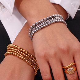 Charm Bracelets Fashion Simple Popular Hand Jewelry Waterproof Beaded Gold Plated No Fading Stainless Steel Plated 18K Elastic Bead Bracelet Z0612