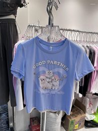 Damen T-Shirts 2023 Sommer Brief Pailletten Baumwolle Rundhals Kurzarm Weißes T-Shirt Weibliches Kätzchen Drucken Abnehmen Top Frauen