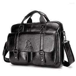 Briefcases Men's Cowhide Genuine Leather 14 Inch Computer Business Casual Large Capacity Handbag Crossbody Shoulder Office Bag Briefcase