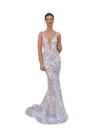 Berta Full Lace Mermaid Wedding Dresses Sexy Plunging V Neck Backless Illusion Bodices Wedding Bridal Gowns Fashion New Wedding Gowns