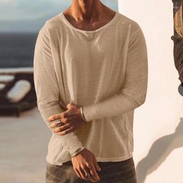 Men's T Shirts Casual Loose Long Sleeve Cotton Linen Pullover Mens Vintage Solid Colour Crew Neck Oversized Tops 2023 Spring Summer Men