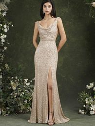 Casual Dresses Luxury Champagne Evening Maxi Dress For Party Sparkly Prom Women's Sleeveless Gowns Elegant Mermaid Formal Cocktail