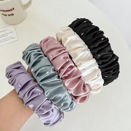 New Fashion Headwear Summer Fresh Color Pleated Hairband Shining Rhinestone Headband For Adult Hair Accessories