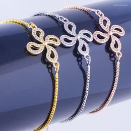 Charm Bracelets Fashion Jewellery Zircon Flower Bangles Handmade Copper Micro Pave Square Chain Bracelet Women Diy Pulseras Mujer