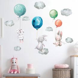 Three Balloon Rabbit Wall Stickers for Kids rooms Decoration Cartoon Bunny Sticker on Wall Decor Vinyl Home Decor Wall Posters