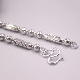 Chains Real 925 Sterling Silver 6mm Tube With Round Beads Link Chian Necklace M-Clasp