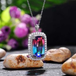 Pendant Necklaces Two-tone Cubic Zirconia Necklace Women for Wedding Bling Crystal Cz Brilliant Female Party Fashion Jewelry R230612