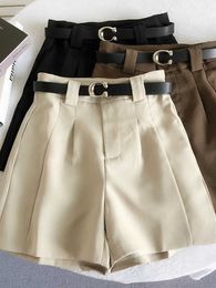 YoooMuoo 2023 New Casual Full Matching Solid Summer Shorts with Belt Korean Fashion Wide Leg Women's Bottom P230606