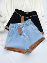 YuooMuoo Casual Full Match Denim Contrast Colour Pressed High Waist Wide Leg Loose Summer Jeans Women's Shorts P230606
