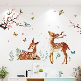 Deer Animal Wall Stickers Decor Vinyl DIY Flowers Wall Decals for Kids Rooms Baby Bedroom Kindergarten Nursery Home Decoration