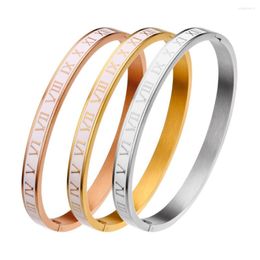Bangle Fashion Jewelry Stainless Steel Engraved Roman Numerals Enamel 18k Gold Plated Bracelet Clasp Unisex Cuff Bangles