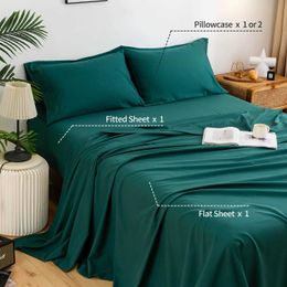 Bedding sets Hot Sale Bed Sheets Set Queen Size Flat Sheet Fitted Sheet Case Soft Bed Breathable Set Green Bedding Elegant Brushed Z0612