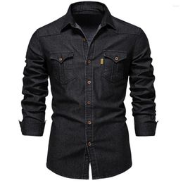 Men's Casual Shirts Spring Autumn Men Elastic Cotton Denim Long Sleeve Quality Cowboy Cloth For Man Slim Fit Men's Designer Clothing