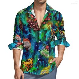 Men's Casual Shirts Men's Colourful Frog Art Mens Cute Frogs Trending Animal Shirt Long Sleeve Retro Y2K Blouses Spring Pattern Top Big