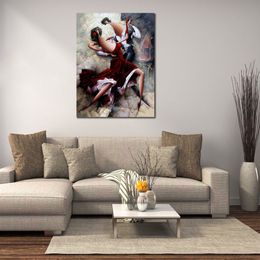 Abstract Dancer Canvas Art Argentine Tango Passion Handmade Figure Painting Modern Music Room Decor