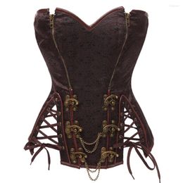 Bustiers & Corsets Womens Gothic Brown Steel Boned Overbust Waist Training Corset Chain Steampunk Lingerie With Zipper Size S-6XL